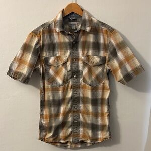 Carhartt Pearl Snap Men's Workwear Short Sleeve Shirt Brown Plaid Small Relaxed